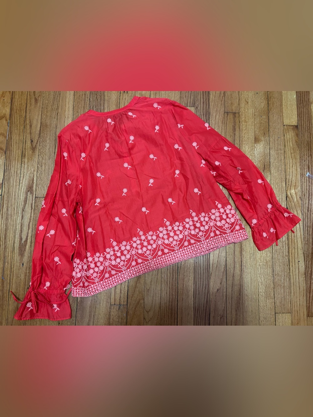 J.Crew | Floral Embroidered Blouse blood orange‎ XXL - Picture 9 of 10